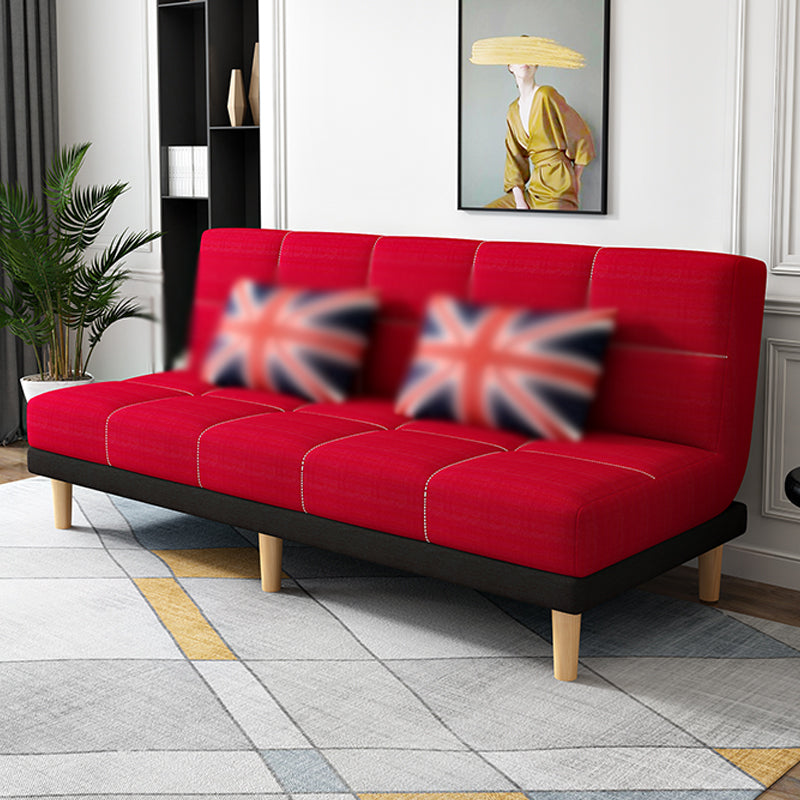 Armless Tight Back Bed Settee Cotton Blend and Faux Leather Sofa Bed