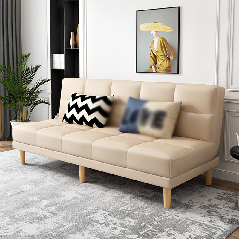 Armless Tight Back Bed Settee Cotton Blend and Faux Leather Sofa Bed