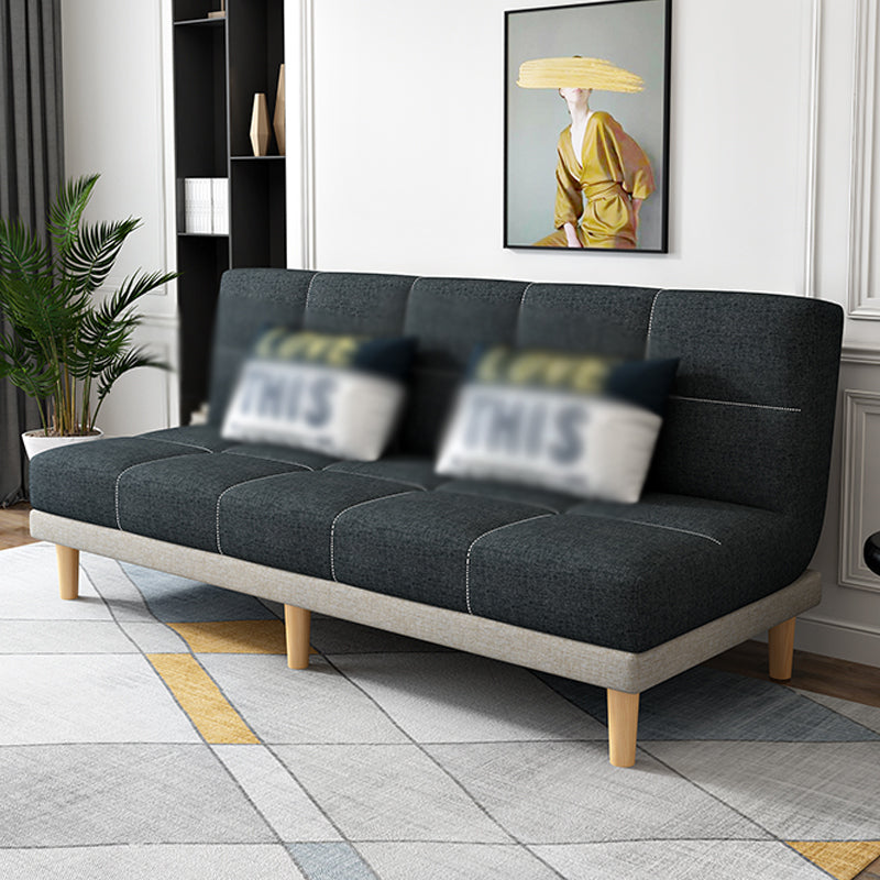 Armless Tight Back Bed Settee Cotton Blend and Faux Leather Sofa Bed