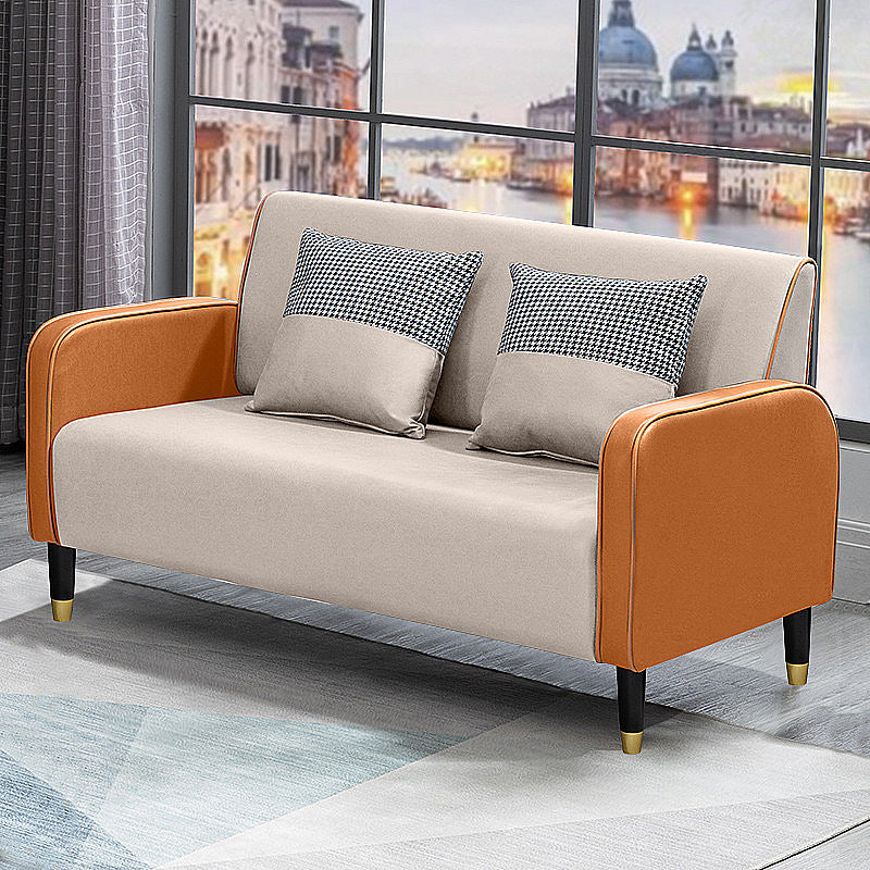 Scandinavian Tight Back Sofa Square Arm Loveseat with 4 Wooden Legs