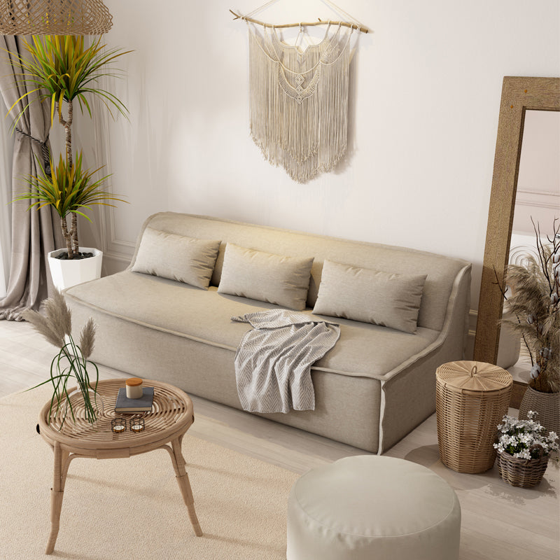Cotton Blend/ Faux Leather Sofa Armless Settee for Three People