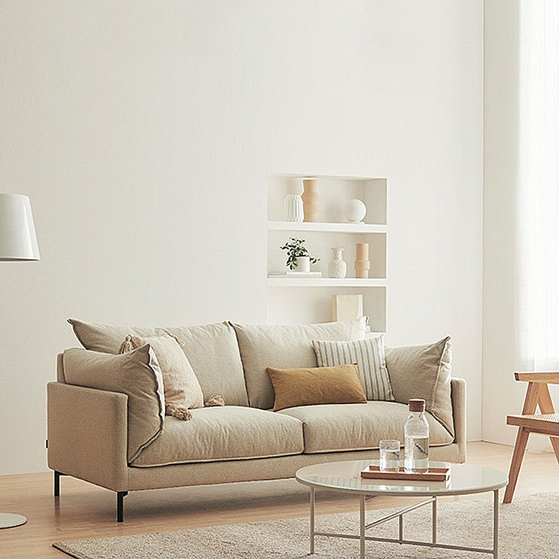 Stationary Fabric Living Room Couch Recessed Arm Standard Cushions Sofa