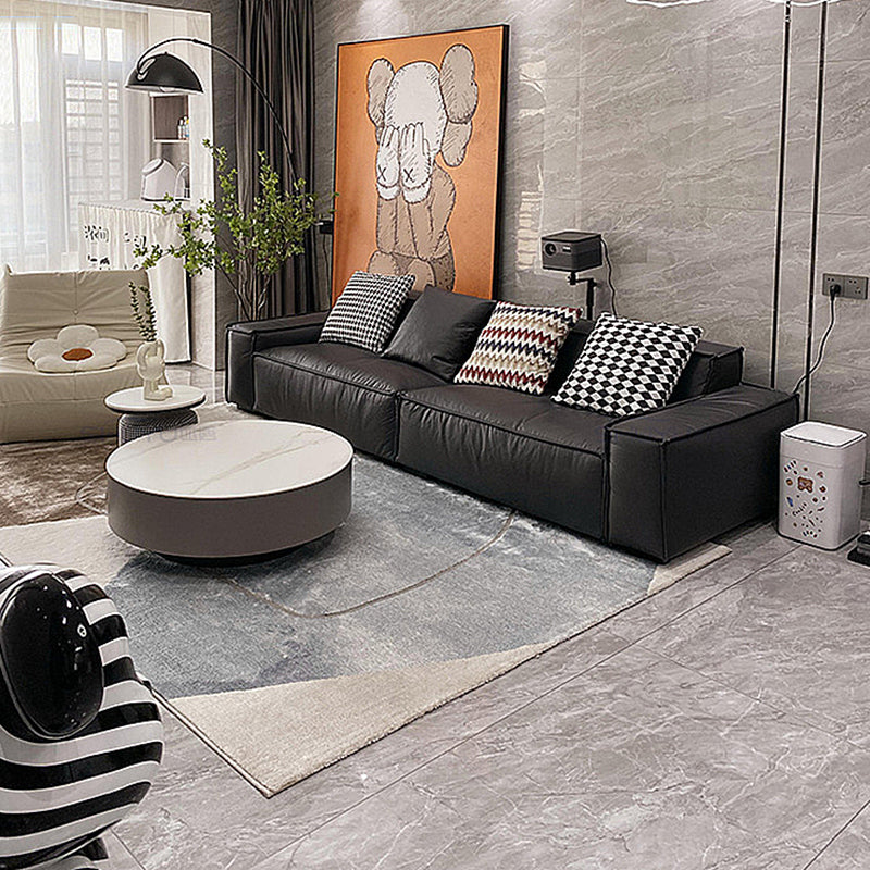 Sewn Pillow Back Settee Square Arm Sofa Couch in Black for Living Room