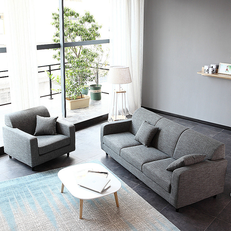 Contemporary Velvet/Linen Couch Square Arm Sofa with Loose Back