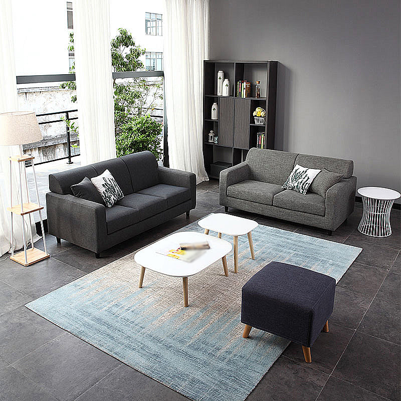 Contemporary Velvet/Linen Couch Square Arm Sofa with Loose Back