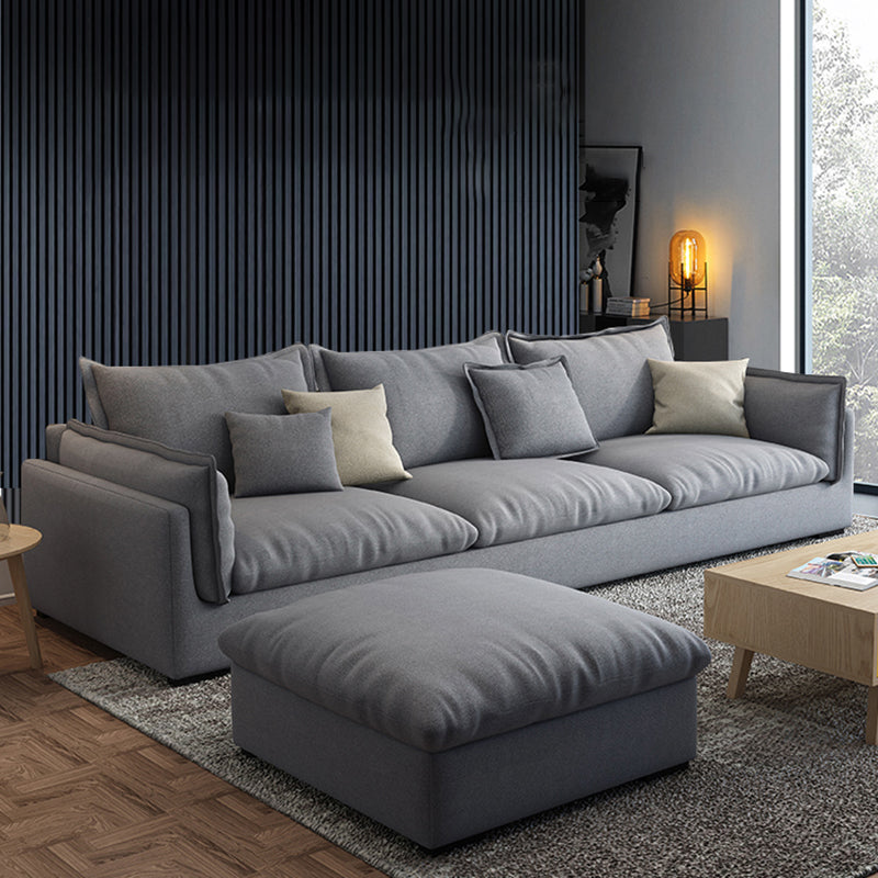 Living Room Gray Stationary Sofa Recessed Arm Standard Cushions Couch