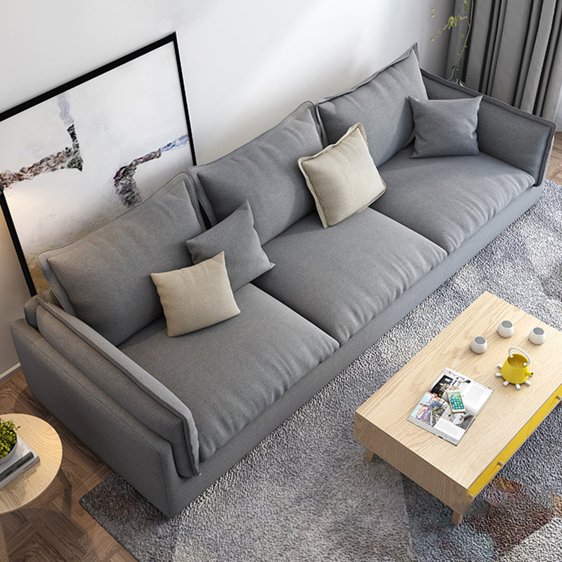 Living Room Gray Stationary Sofa Recessed Arm Standard Cushions Couch