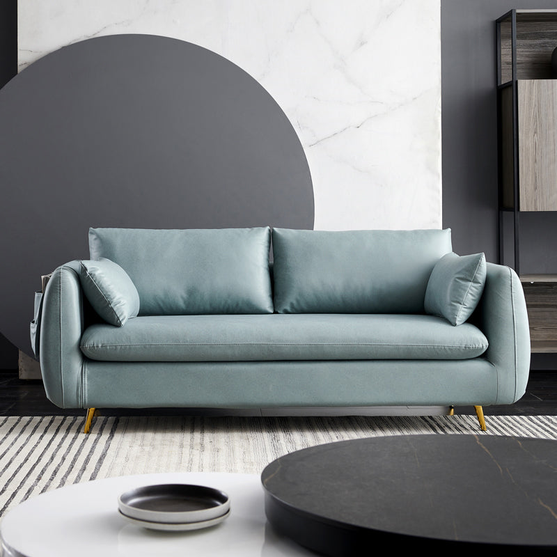 Faux Leather Square Arm Loveseat Sewn Pillow Back Sofa with Storage
