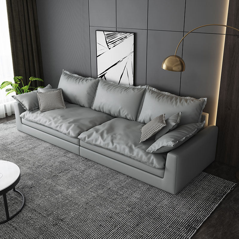 Faux Leather Living Room Sofa Square Arm Settee with Cushions