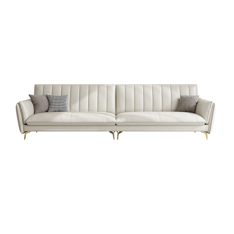 Stain-Resistant Faux Leather Sofa Cream Living Room Settee with Cushions