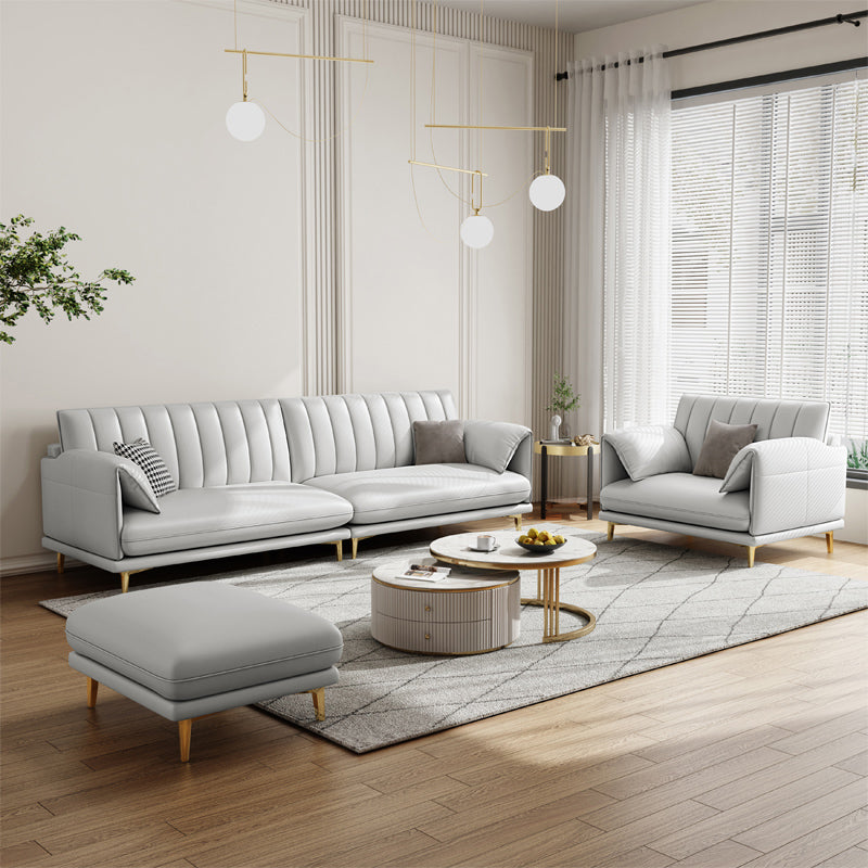 Stain-Resistant Faux Leather Sofa Cream Living Room Settee with Cushions