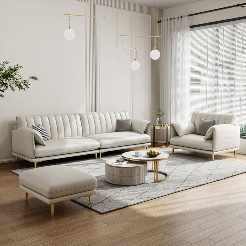 Stain-Resistant Faux Leather Sofa Cream Living Room Settee with Cushions