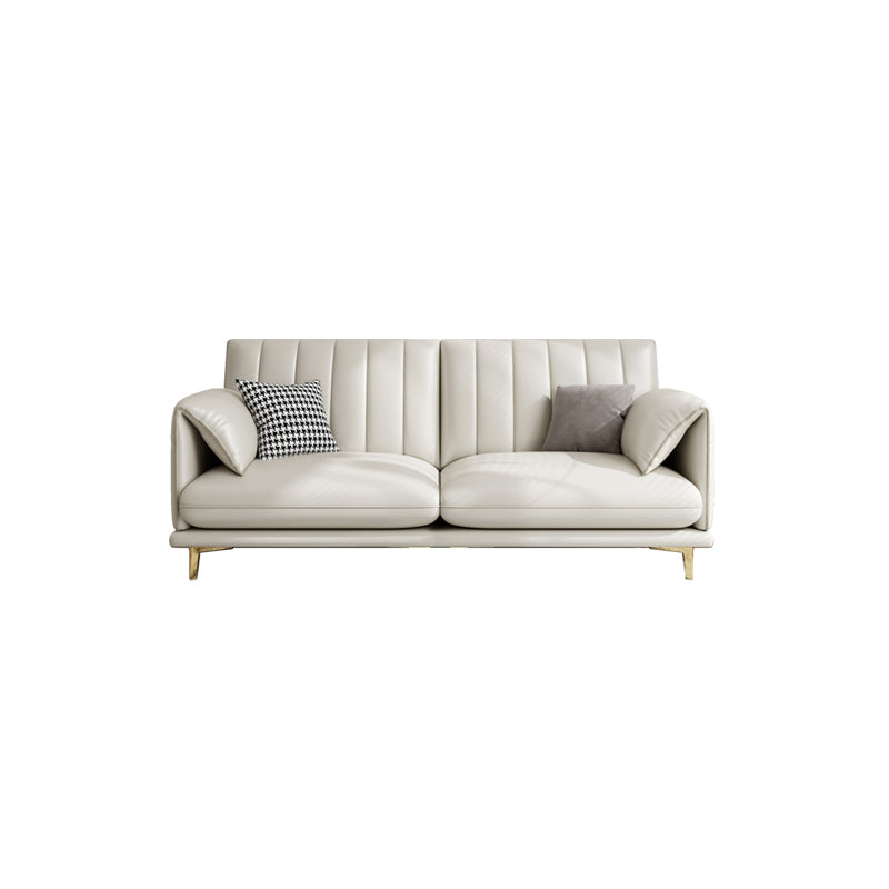 Stain-Resistant Faux Leather Sofa Cream Living Room Settee with Cushions
