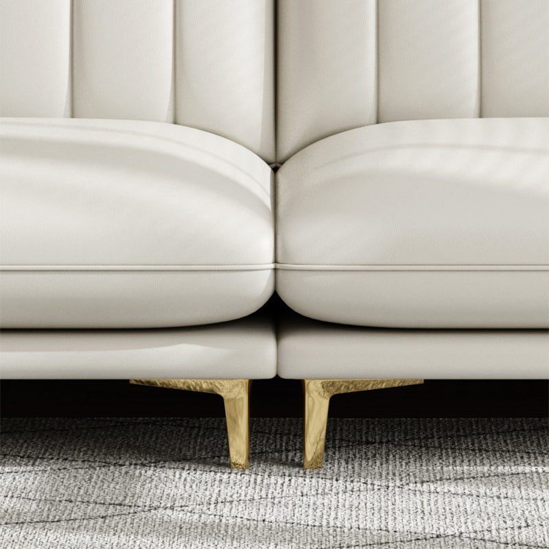 Stain-Resistant Faux Leather Sofa Cream Living Room Settee with Cushions