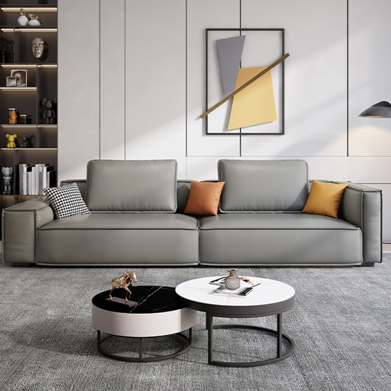 Faux Leather Living Room 3-seater Sofa Square Arm Standard Cushions Settee