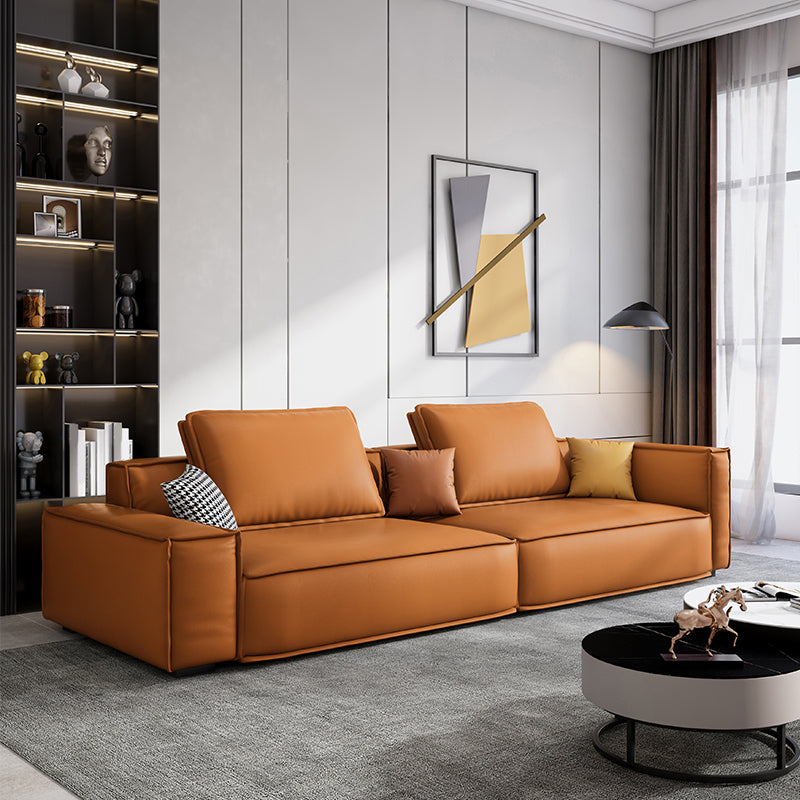 Faux Leather Living Room 3-seater Sofa Square Arm Standard Cushions Settee