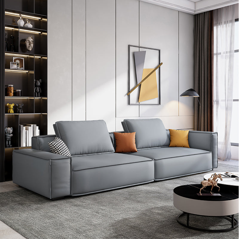 Faux Leather Living Room 3-seater Sofa Square Arm Standard Cushions Settee