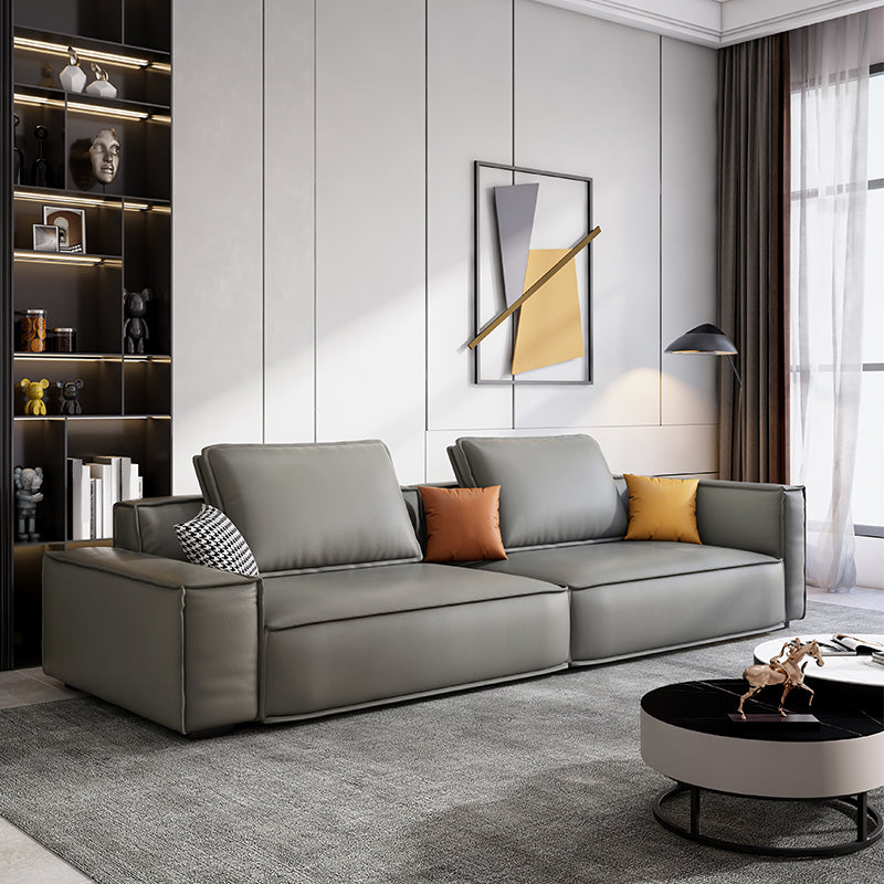 Faux Leather Living Room 3-seater Sofa Square Arm Standard Cushions Settee
