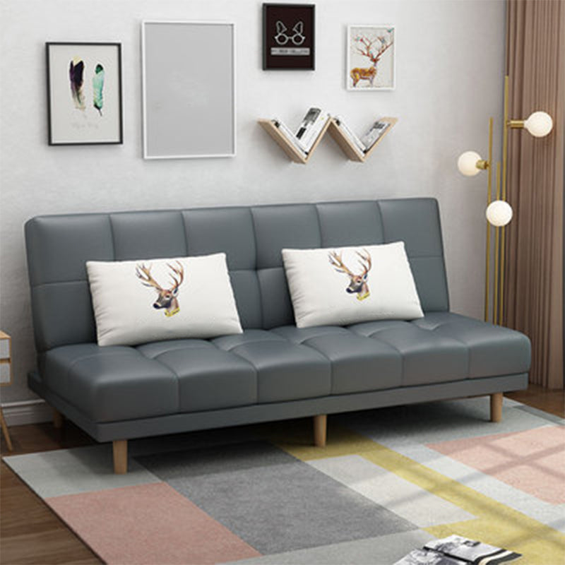 Scandinavian Biscuit Back Settee Armless Faux Leather/Cotton Blend Couch