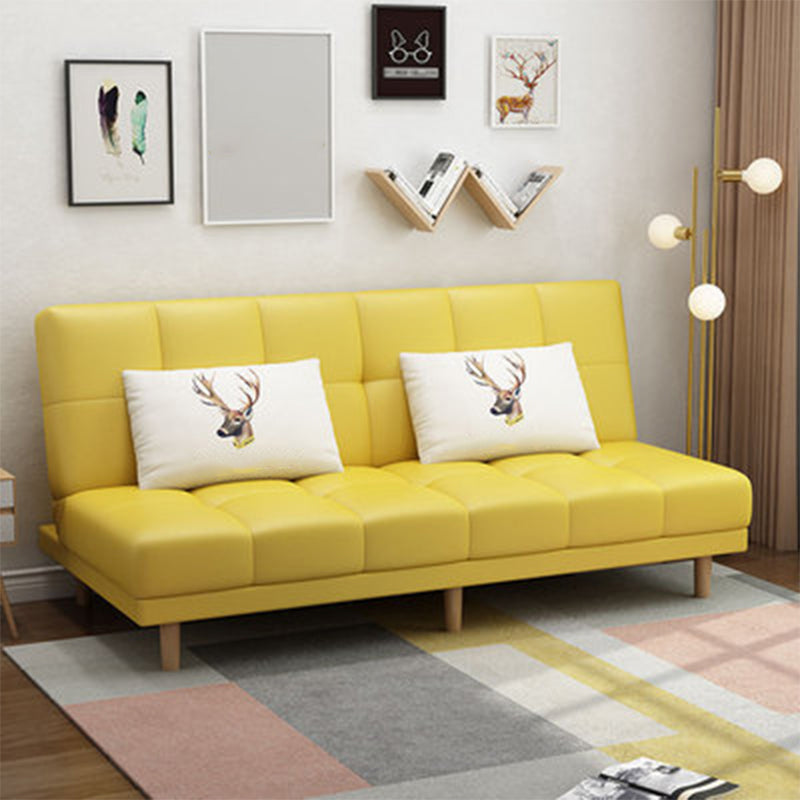 Scandinavian Biscuit Back Settee Armless Faux Leather/Cotton Blend Couch