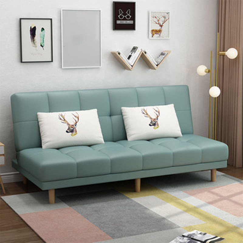 Scandinavian Biscuit Back Settee Armless Faux Leather/Cotton Blend Couch
