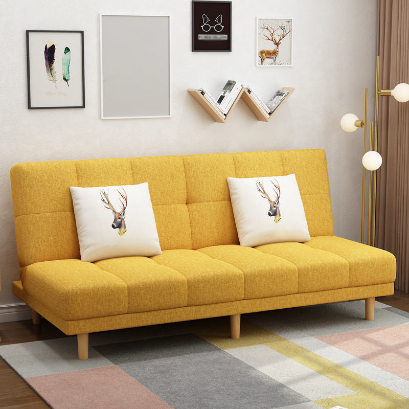 Scandinavian Biscuit Back Settee Armless Faux Leather/Cotton Blend Couch