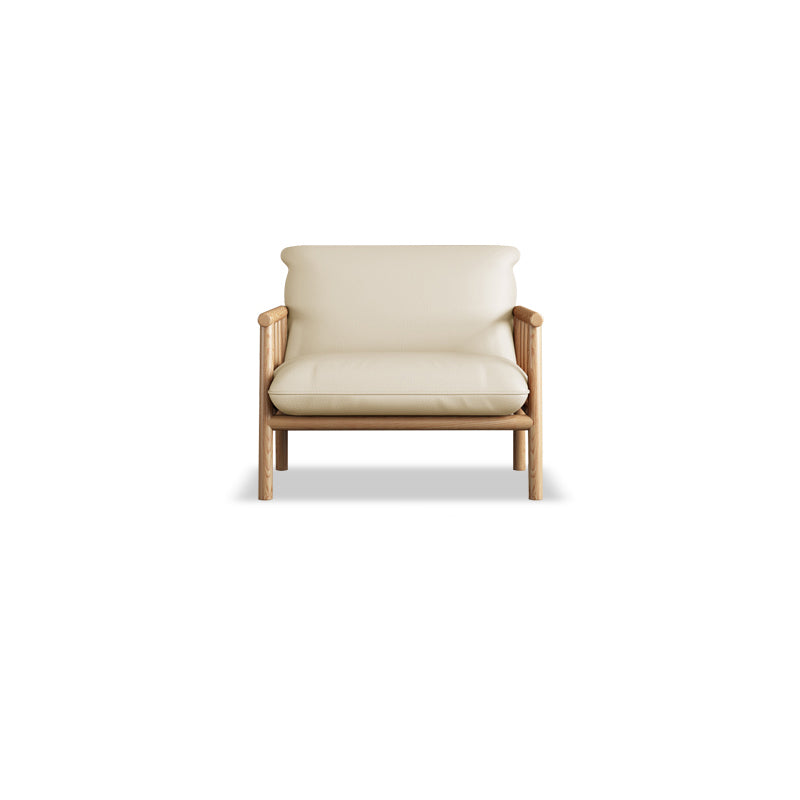 Stationary Leather Living Room Sofa Tuxedo Arm Settee in White/Brown
