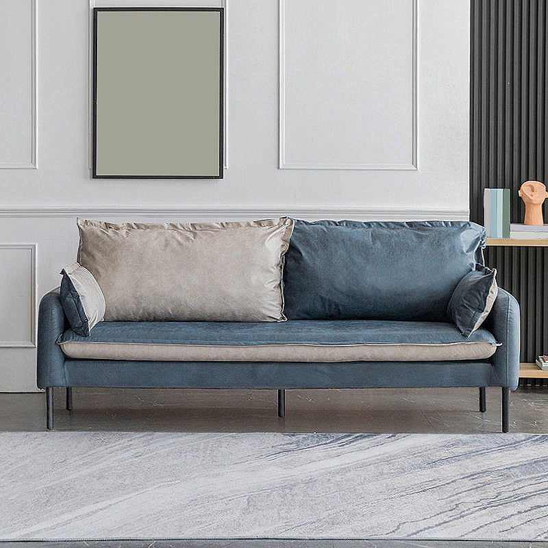Contemporary Faux Leather Sofa Square Arm Couch with Pillows