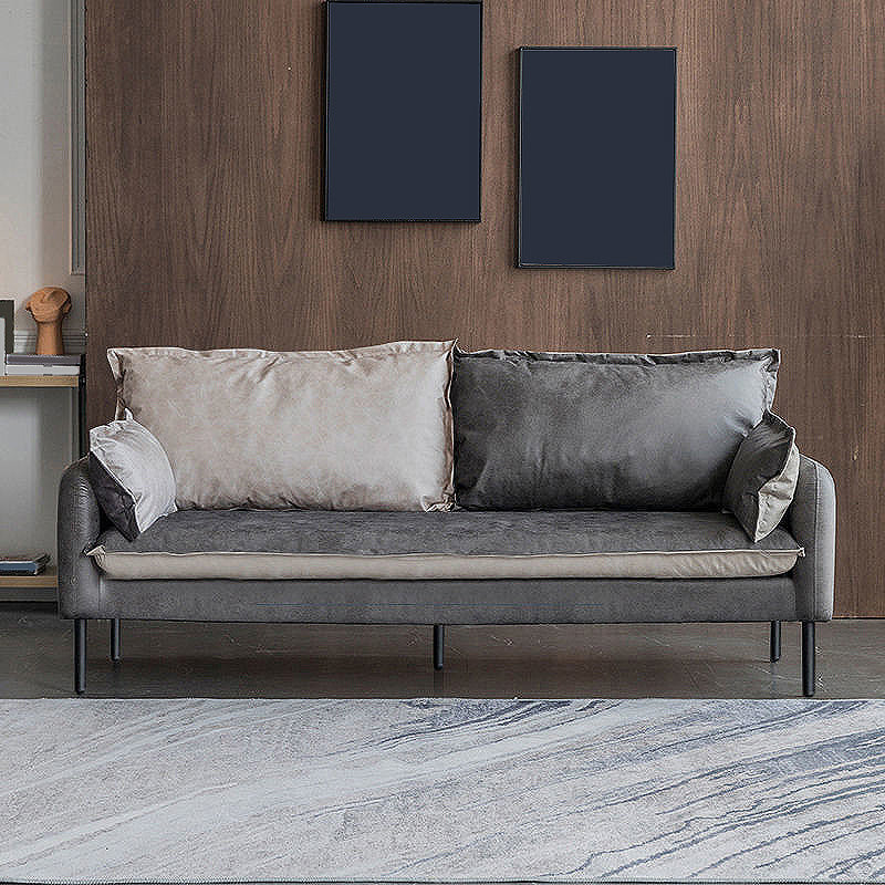 Contemporary Faux Leather Sofa Square Arm Couch with Pillows