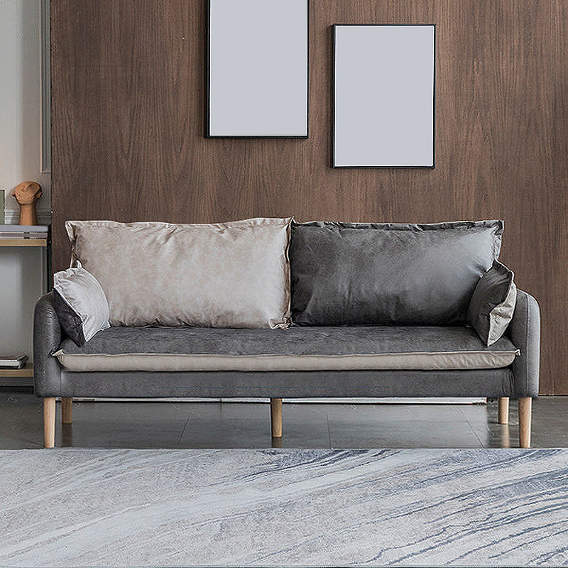 Contemporary Faux Leather Sofa Square Arm Couch with Pillows