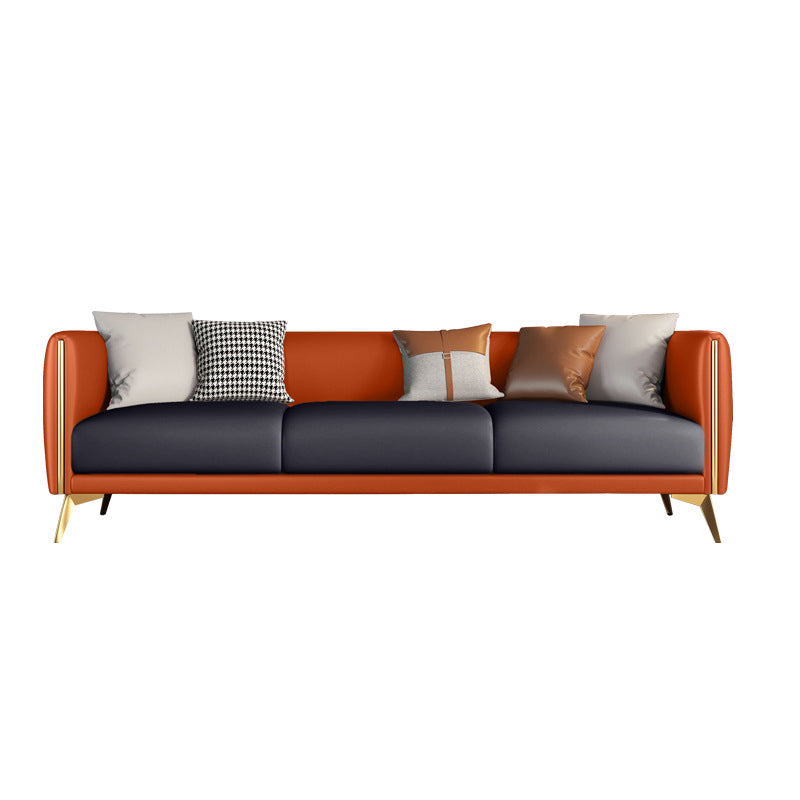 Contemporary Faux Leather Settee 25.98"H Tuxedo Arm Sofa for Four People