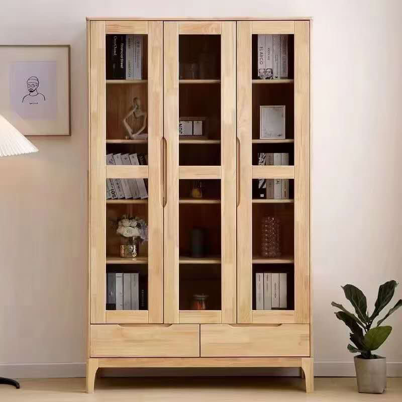 Solid Wood Scandinavian Bookcase Closed Back Bookcase with Door