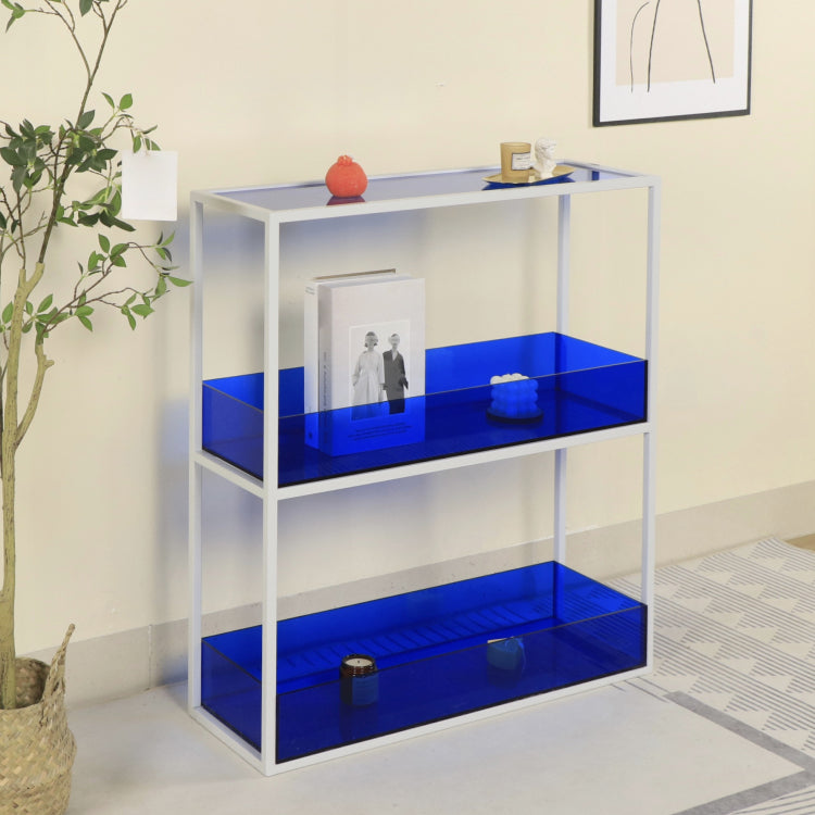 Open Scandinavian Etagere Bookshelf with White Iron Frame Acrylic Shelf