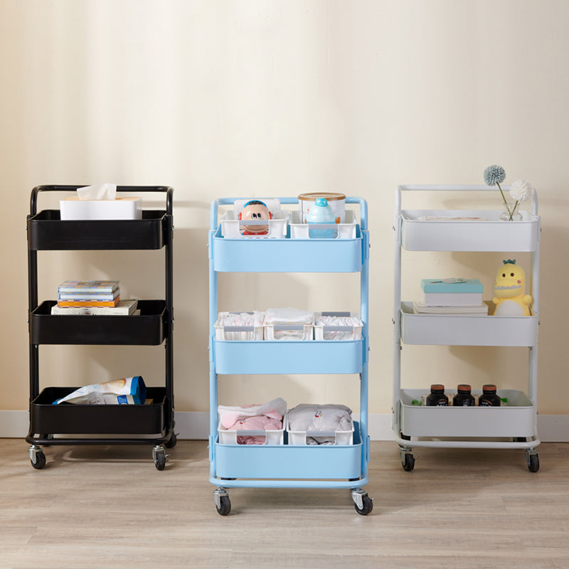 3-Shelf Plastic Geometric Bookcase Contemporary Book Shelf with Wheels