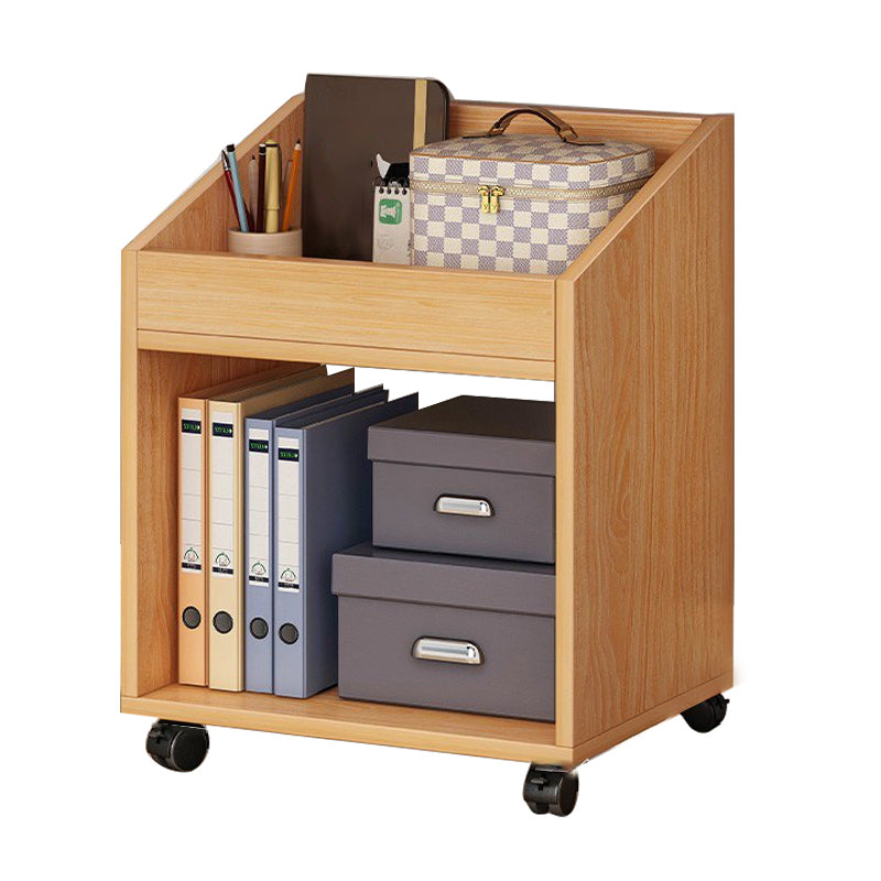 Modern Style Bookshelf Wooden Shelf Bookcase with Caster Wheels