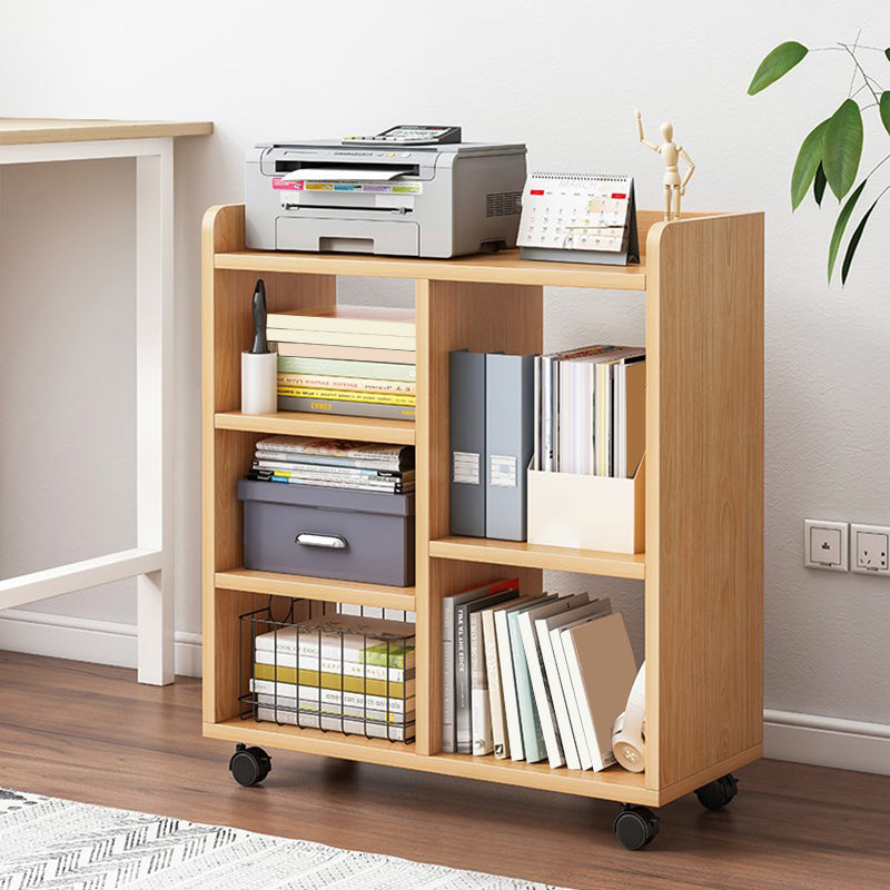 Modern Style Bookshelf Wooden Shelf Bookcase with Caster Wheels