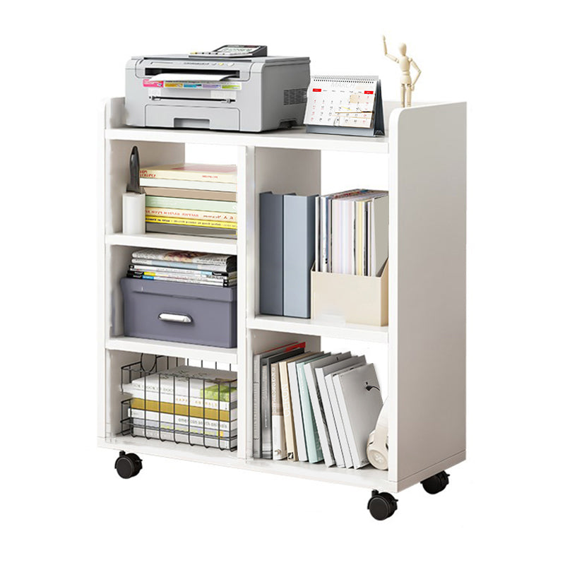 Modern Style Bookshelf Wooden Shelf Bookcase with Caster Wheels