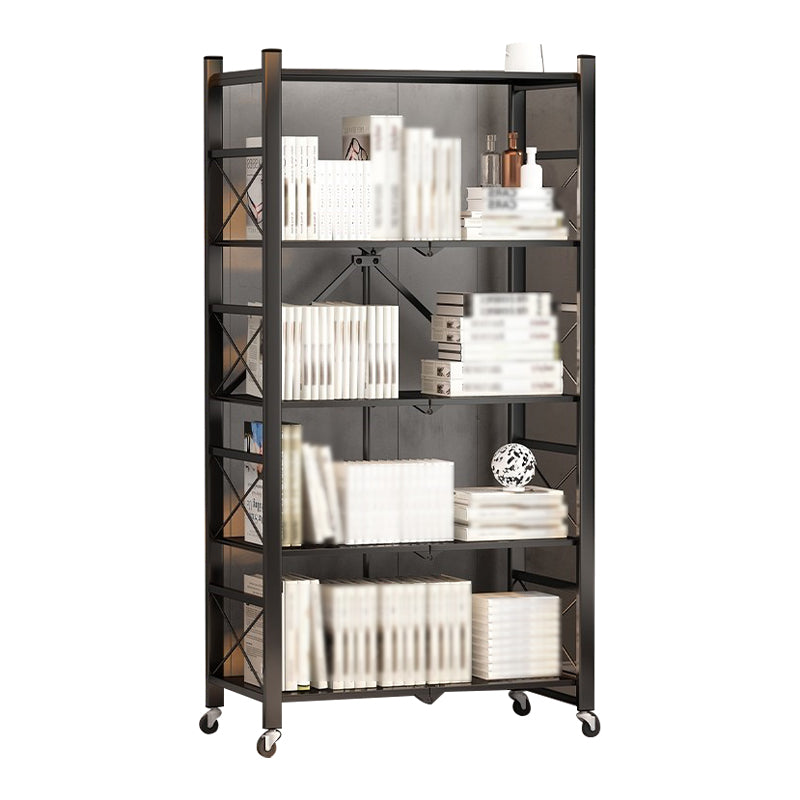 Folding Steel Industrial Etagere Bookshelf Open Bookshelf with Caster Wheels