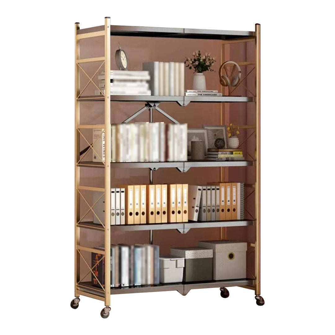 Folding Steel Industrial Etagere Bookshelf Open Bookshelf with Caster Wheels