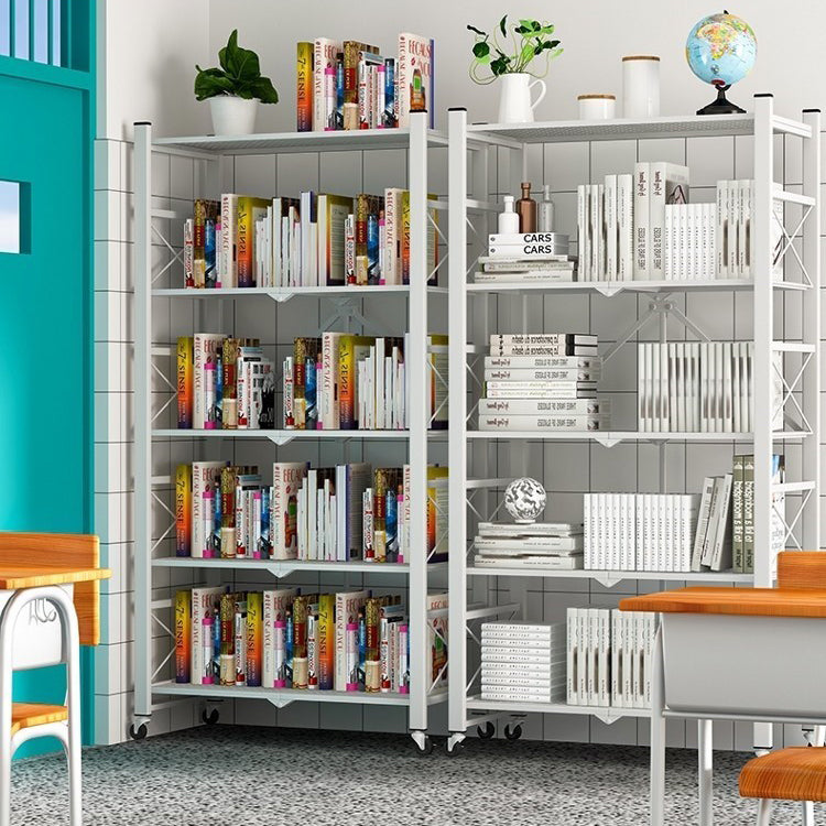 Folding Steel Industrial Etagere Bookshelf Open Bookshelf with Caster Wheels