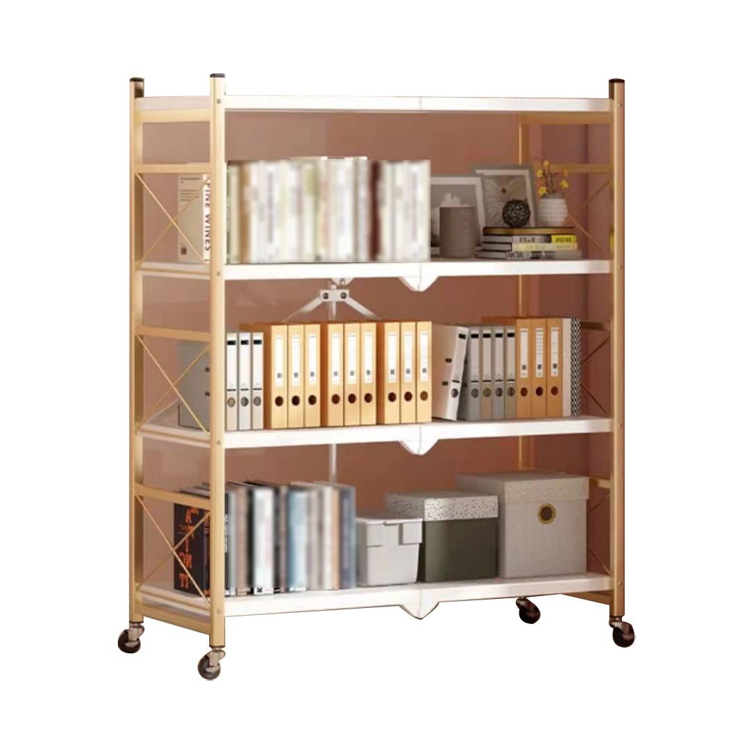 Folding Steel Industrial Etagere Bookshelf Open Bookshelf with Caster Wheels