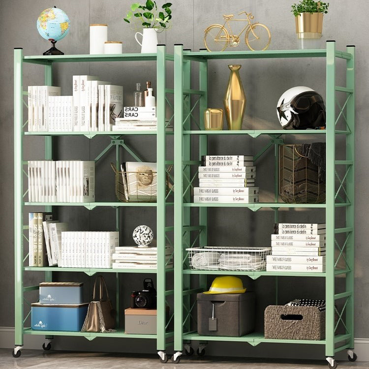 Folding Steel Industrial Etagere Bookshelf Open Bookshelf with Caster Wheels