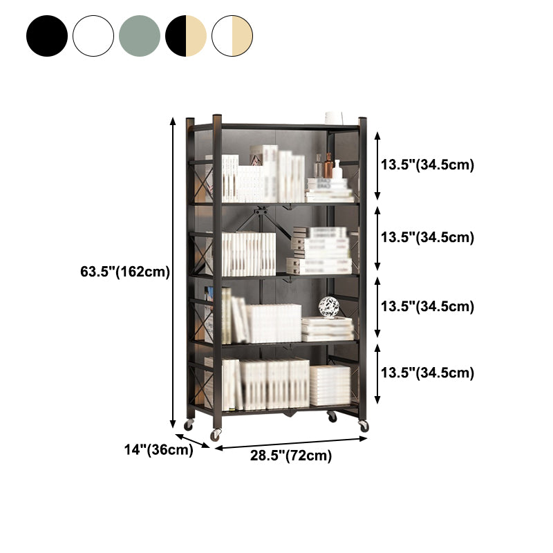 Folding Steel Industrial Etagere Bookshelf Open Bookshelf with Caster Wheels