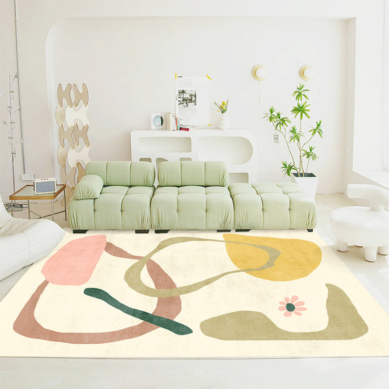 Abstract Pattern Living Room Rug Color Block Carpet Polyester Washable Area Rug