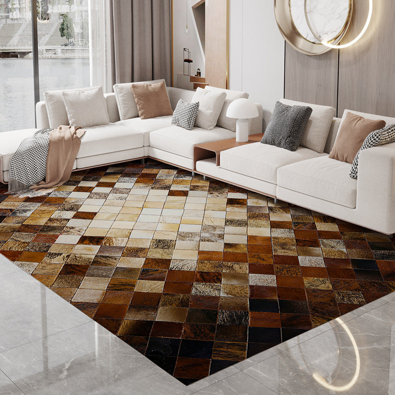 Modern Geometric Soft Rug Rectangle Dark Color Loom Rug for Bedroom