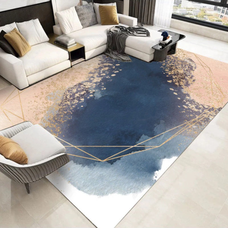 Modern Geometric Soft Rug Rectangle Dark Color Loom Rug for Bedroom