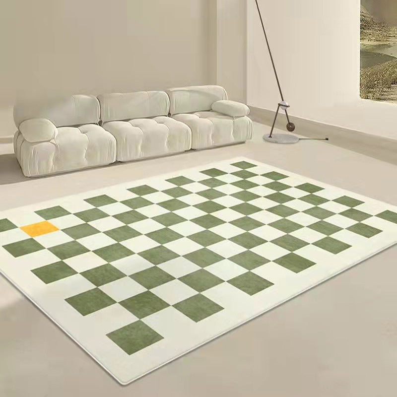Colorful Lattice Rug Polyester Anti-Slip Backing Washable Rug for Home Decor