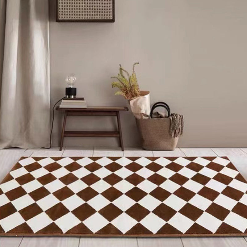 Colorful Lattice Rug Polyester Anti-Slip Backing Washable Rug for Home Decor