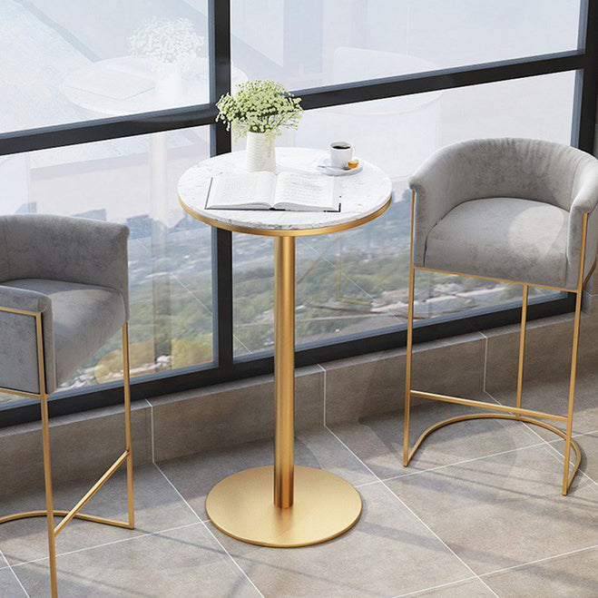 White Stone Bar Table Traditional Luxury Bar Table with Gold Base