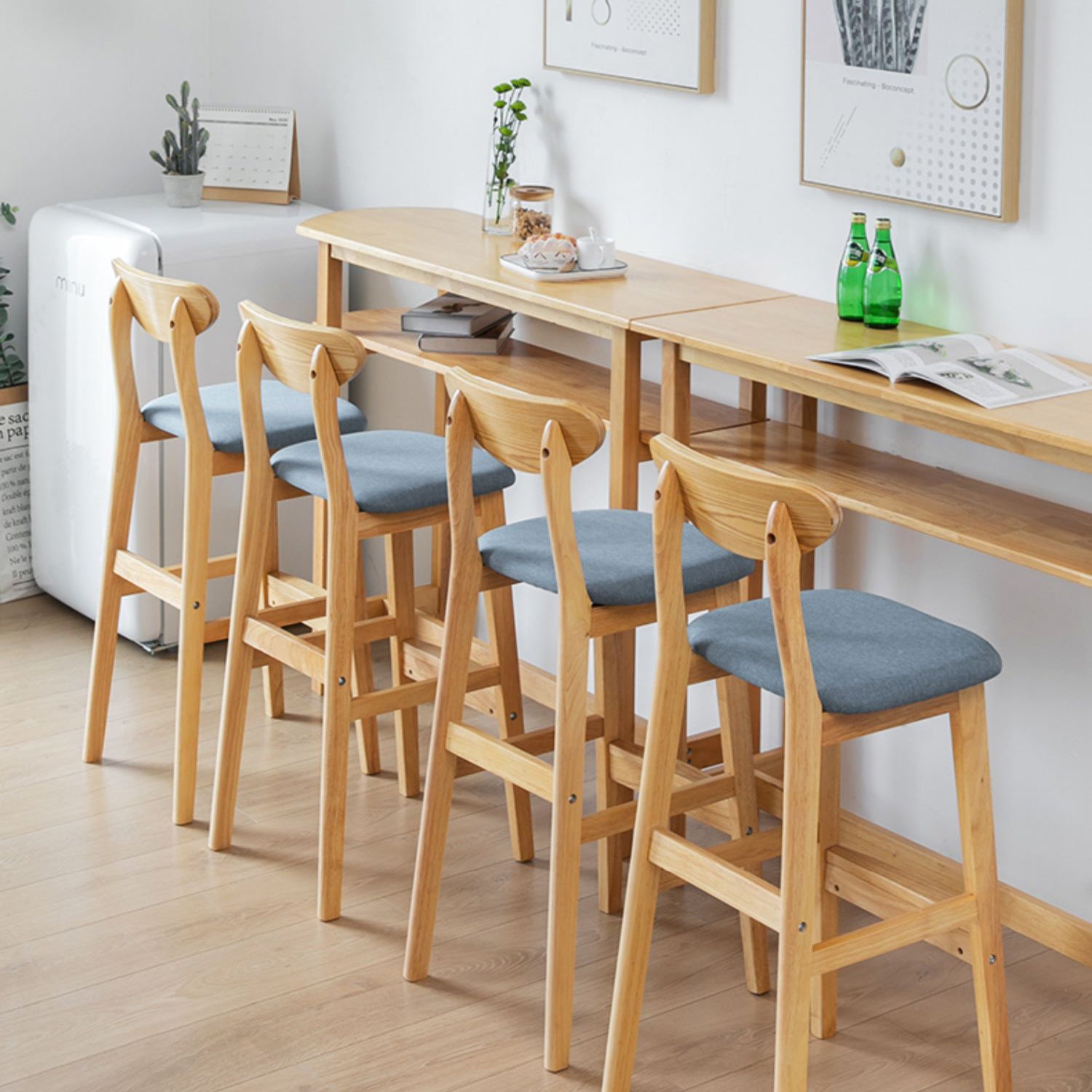 Scandinavian Matte Finish Upholstered Counter Height Stool Home Solid Wood Bar Stool